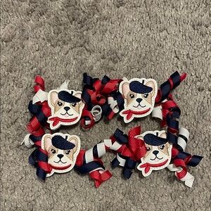 Gymboree Girls 4 French Bulldog Hair Clips - Red, Blue, White NWOT